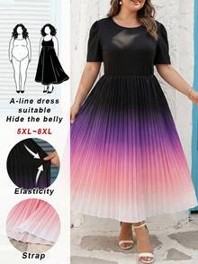 SHEIN CURVE+ Váy ngắn tay dài dáng suông, size US22, thích hợp cho lễ hội âm nhạc, kỳ nghỉ biển, phong cách bohemian mùa hè, thường ngày, in hoa, phối nhiều mảnh. - Nhiều màu - Xem 6