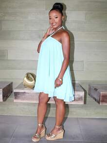 Steph T Women's Chiffon Layered Ruffle Sleeveless Mini Dress Party Elegant - Blue - View 4