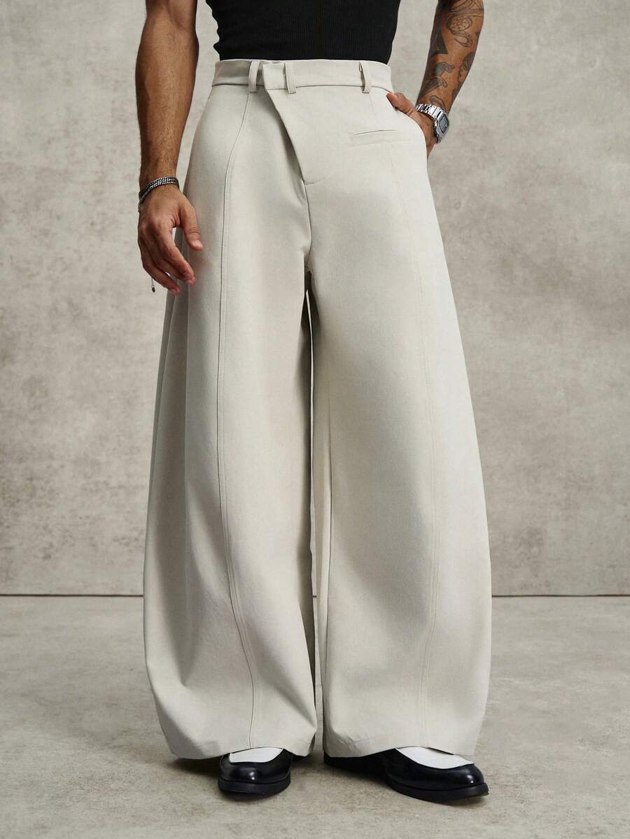 PAVTROS Men's Solid Color Pocket Wide Leg Loose Casual Pants - Light Grey - View 1