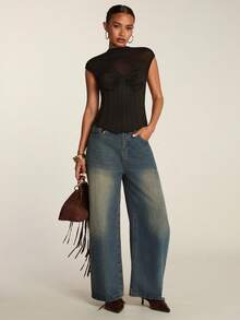 SHEIN BAE Áo croptop lưới xuyên thấu gợi cảm dành cho nữ, thanh lịch cho câu lạc bộ, hẹn hò, tiệc sinh nhật, mùa xuân/hè. - màu đen - Xem 3