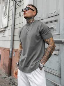 Artur Kramer Men's Casual Solid Color Short Sleeve Pullover Knitted Sweater, Spring/Summer - Dark Grey - View 5