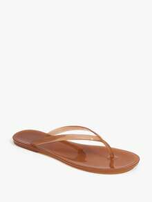 Grefit Spring And Summer New Round Toe Flat Bottom Casual Vacation Simple Light Brown Flat Sandals Slippers Women's Flip-Flops - Light brown - View 2