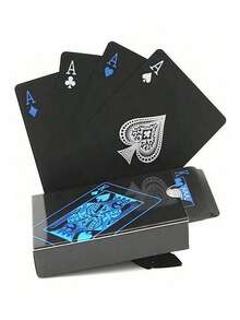 工厂批发创意个性化持久耐用黑色PVC防水扑克牌 - 藍色 - 查看 4