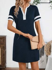 SHEIN LUNE Summer Short Casual Color Block Mini Dress - Multicolor - View 5