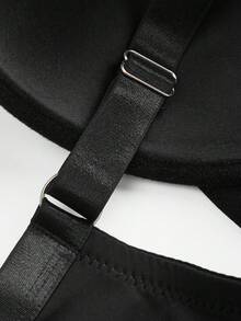 Plus Size Minimalist Underwire Bra, Sexy Deep V Lingerie Bra, Single Piece - Black - View 9