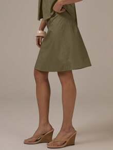 MUSERA Low Rise Button Front Midi Skirt Spring Summer Cute Cosy Cottage Core Y2k Spring Dew Casual - Army Green - View 4