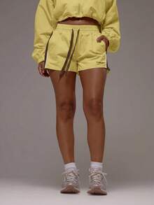 Musera Sport Drawstring Contrast Light Weight Active Runner Shorts Only Sport Workout Gym Pilates Fitness Daily Girly Casual Hot Sweat - Butter Yellow - View 2