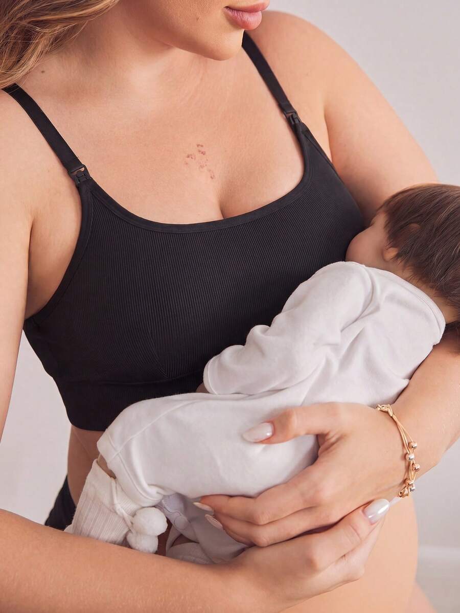 Moonlight&Mama Plus Size Nursing Bra, Ribbed Nursing Bra, Sports Bra For Pregnant Or Breastfeeding Women, Convenient Nursing Experience For Plus Size Urban Women - Black - View 1