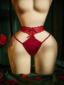 SpicyHot Quần lót dây ren nơ gợi cảm dành cho nữ - Màu Đỏ Sâu - Xem 1