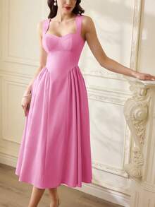 Vestido elegante vintage para mujer con bolsillos, vestido de té casual amarillo para fiestas, festivales y vacaciones, vestido blanco de verano para mujer, vestido de fiesta con c - Rosa 3 - Ver 6
