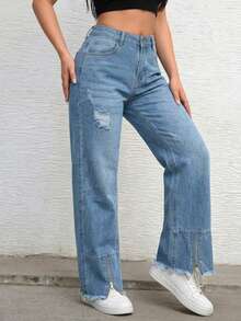 Jean Cut Mom High Straight Bottom Closure - Azul Cielo Deslavado - View 4