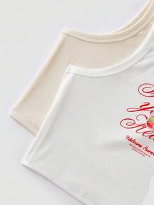 Chillnights 2pcs Strawberry Print Casual Pajama Top Set, Suitable For Holiday Home Wear Home Red And White White Summer - Multicolor - View 4