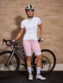 Powerista Top de Ciclismo Feminina de Manga Curta com Zíper Frontal Ajustada - Branco - Visão 7