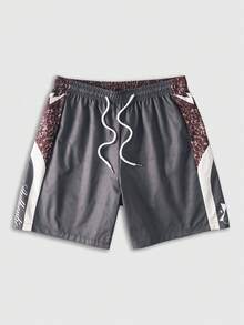 ROMWE MEN Quần short nam kiểu dáng casual, phối màu tương phản, cạp chun có dây rút, đa năng cho mùa hè. - Xám - Xem 1