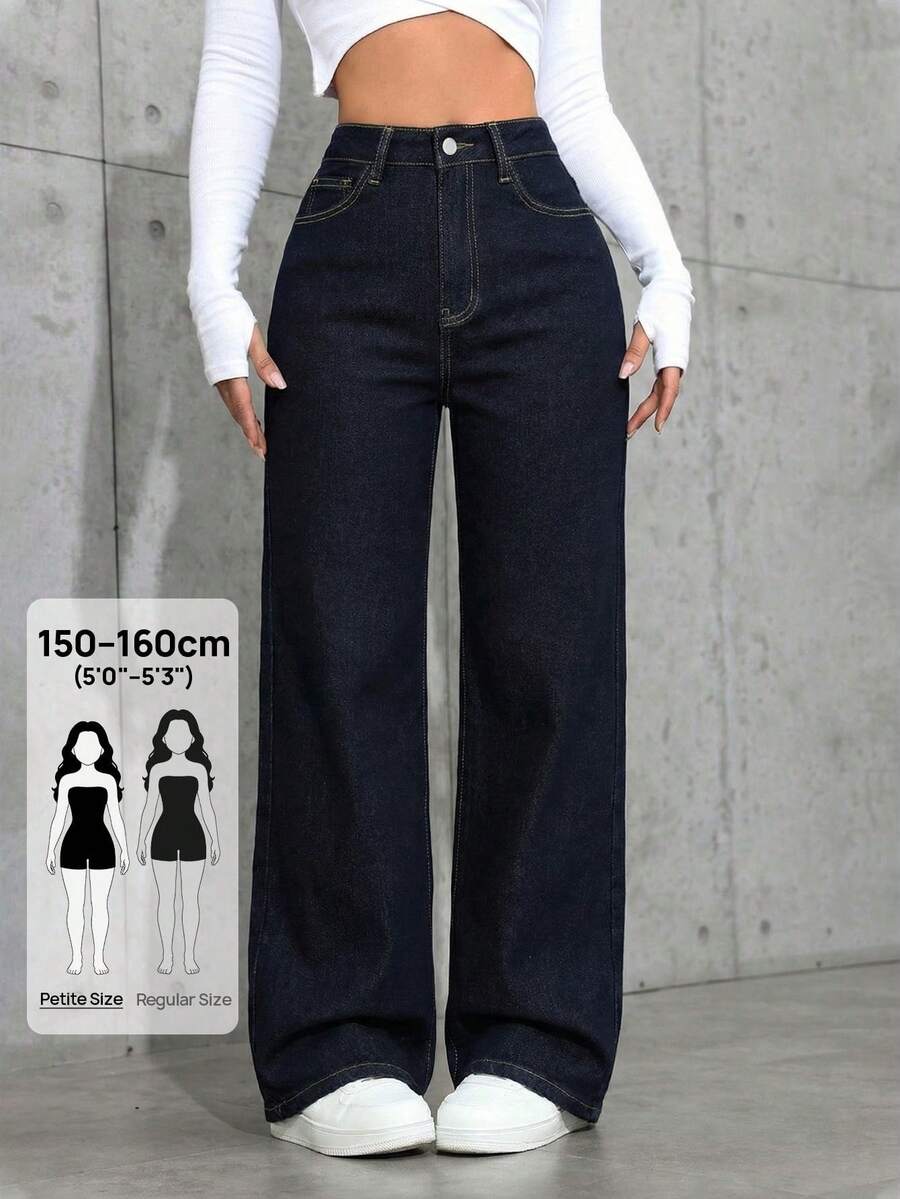 Jeanoix Petite Women's Casual Slant Pocket Loose Y2K Style Straight Leg Jeans ,Petite Women