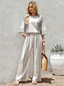 Faunlyn Women's Color Block Long Sleeve Top And Wide Leg Pants Casual 2 Pieces Set - Multicolor - View 4