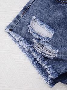 SHEIN Quần short jeans denim nữ tween Y2K mùa xuân hè, màu wash sáng, phong cách casual đa năng, cạp thấp, rách gấu raw hem, phong cách boho đi biển nghỉ dưỡng, đi concert festival, rave, brunch và lễ tốt nghiệp mùa hè - Rửa tối - Xem 3