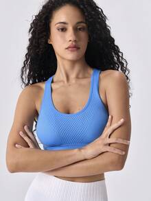 Loungeista 女款運動內衣，賽車背式瑜伽健身跑步短版內衣，適合夏季 - 天藍色 - 查看 5