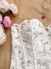 Soleia (No Chest Padding)Plus Size Women's White Lace Corset, Spring/Summer - White - View 5