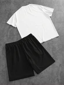 PAVTROS Men's Letter Print Round Neck Short Sleeve T-Shirt And Drawstring Waist Shorts Casual Set - Multicolor - View 8