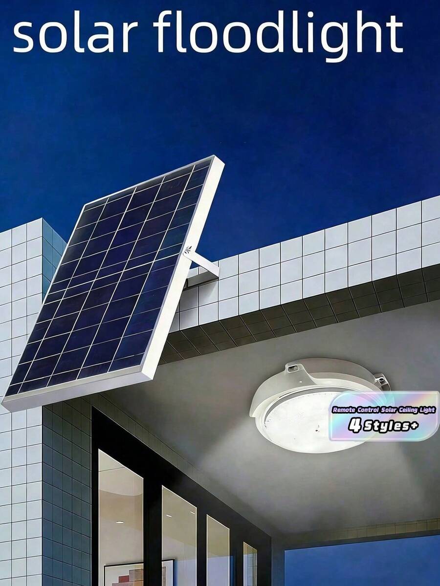 Solar Ceiling Light With Remote Control Indoor Outdoor Upgrade 100W Solar Wall Shed Lights, Solar Porch Ceiling Light Pendant Daytime Work Lights Shed Lamp For Garage Gazebo Barn, Patio, Carpot, (10W/25W/60W/100W) - White - View 1