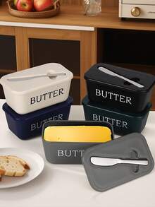 1pc Plastic Butter Dish With Butter Knife And Lid, Butter Storage Container For Kitchen Baking And Gifting, Sealed Butter Dish Can Be Placed On Counter Or In Fridge, Dishwasher - View 2