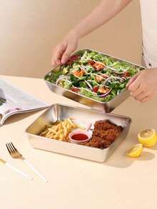 Stainless Steel Tiramisu Box With Clear Lid, Cake Packaging Box Or Mold, Square Plate For BBQ, Steamed Fish, Steamed Rice, Ideal Iron Tray For Street Vendors - Silver - View 11