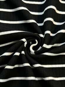 EMERY ROSE Plus Size Women Casual Elegant Turndown Collar Sleeveless Striped Fitted Blouse - Black - View 6