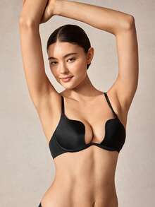 Veilyse Solid Adjustable Strap Underwire Bra, Lingerie - Black - View 3