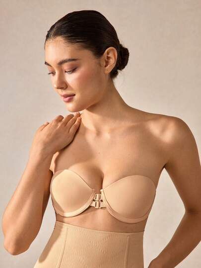 Veilyse Push Up Bras For Women Front Closure Strapless Underwire Bra Heart Pattern Cup Backless Underwear Non-Slip Tube Top Bralette With Adjustable Straps Summer Lingerie Set Suitable For Dresses