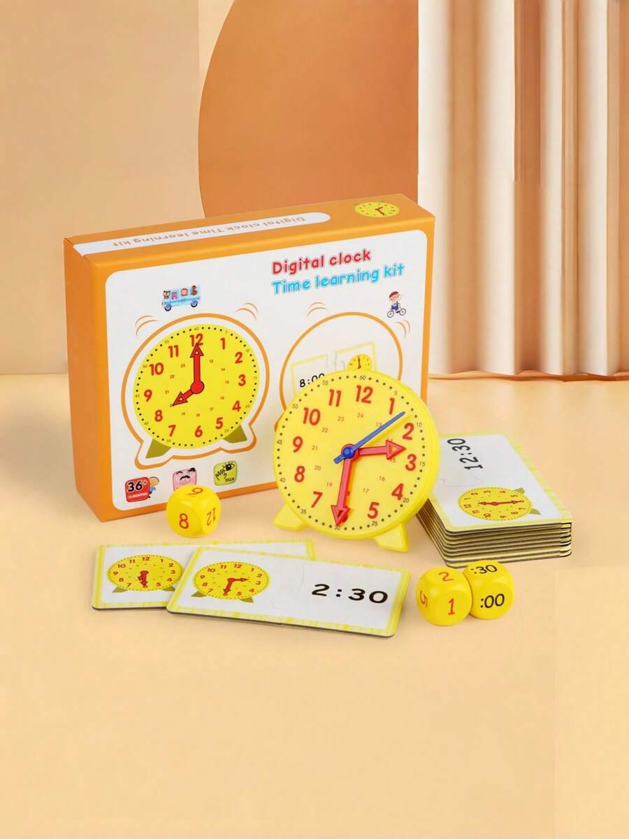 MINKOJA Wooden Clock Model Set, Primary School Clock Teaching Aid, Mixed Color, Toy For Learning To Recognize Time, For Mathematics Area