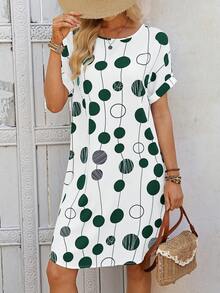 EMERY ROSE Casual Printed Sleeveless Round Neck A-Line Dress, Summer,Dresses For Women Summer - Dark Green - View 7