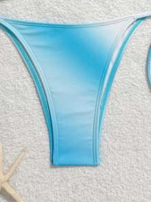 Swim Mod Bộ bikini tam giác nữ mùa hè mẫu mới thêu họa tiết hoa ombre đính hạt, dây đeo cổ, đồ bơi đi biển nghỉ dưỡng - Màu xanh lam - Xem 4
