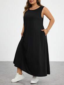 SHEIN CURVE+ 大码女式夏季连衣裙、女式夏季连衣裙、女式度假连衣裙、女式夏季连衣裙、毕业礼服、商务休闲女式连衣裙、女式办公连衣裙、毕业礼服、新款时尚休闲通勤装、条纹无袖带口袋连衣裙、长款连衣裙、A字连衣裙、黑白条纹连衣裙、休闲连衣裙/2026/新年 - 黑色 - 查看 5
