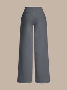SHEIN BASICS 女款休閒素色針織低腰寬腿運動長褲 夏季女裝套裝 - 深灰色 - 查看 7