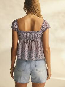 Aralina Áo babydoll nữ họa tiết chấm bi trễ vai tay bèo thắt nơ trước chất voan mỏng mềm nhẹ - Nhiều màu - Xem 2