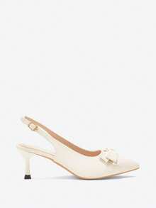 Eladyva Giày sandal quai ngang thanh lịch kiểu Pháp cổ điển, sandal nơ thời trang mùa xuân/hè, giày cao gót mũi nhọn sành điệu mới về, sandal nơ công sở nhẹ nhàng, sandal đa năng mùa hè mới phù hợp với váy. - Màu be - Xem 7