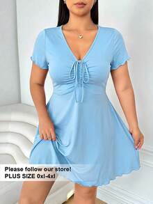 Solflare Vestido azul con cuello en V y detalle de nudo en la parte delantera para mujer talla grande para el Día de San Valentín - Azul - Ver 1