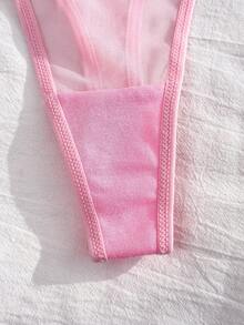 PetitDoll 荷叶边女士内衣套装，薄网纱钢圈文胸，2件套内裤 - 粉色 - 查看 5