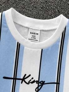 SHEIN 新生兒男嬰藍白條紋柔軟針織T恤&純色短褲套裝 嬰幼兒夏季休閒海灘圓領短袖上衣服裝套裝 - 彩色 - 查看 6