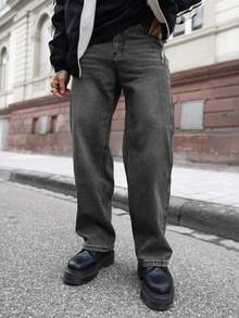 Artur Kramer Quần Jeans Nam Dáng Rộng Phong Cách Retro Tối Giản Bỏ Túi - Màu xám đen - Xem 7