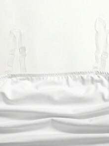 SHEIN Đầm dài màu vàng nhạt không dây vai, kiểu dáng thường ngày cho bé gái tuổi teen, thích hợp cho mùa hè. - trắng - Xem 6