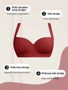 DesireSculpt 1pc Plus Size Comfortable Seamless Smooth Supportive Underwire Bra - Burgundy - View 4