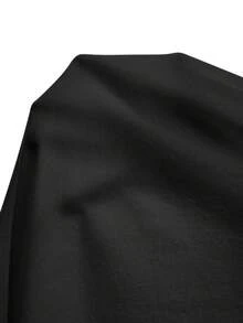 SHEIN EZwear 大尺碼女款春夏休閒傳統度假風黑色亞麻魚尾長裙，抽繩腰頭，魚尾裙 - 黑色 - 查看 11