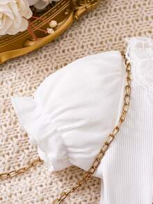 Souflis Souflis Conjunto de 2 piezas de vestido de manga corta con cuello de encaje y sombrero, lindo y dulce, para niñas bebés, adecuado para vacaciones de verano y fiesta - Multicolor - Ver 8