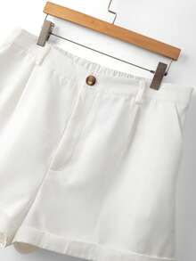 SHEIN PETITE CURVE Plus Size Women's Fashionable A-Line White Shorts, Versatile And Multifunctional - White - View 3