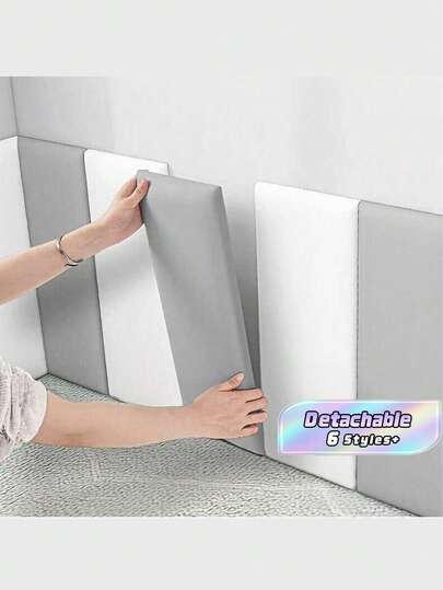 Bộ 6 miếng dán tường 3D tự dính, mềm mại, chống va chạm, màu trơn, kích thước 50cm*23cm, chất liệu PU mềm, dễ bóc và dán, có thể giặt, thích hợp trang trí tường đầu giường và tường chiếu tatami, miếng dán tường dày dặn dùng để trang trí tường.