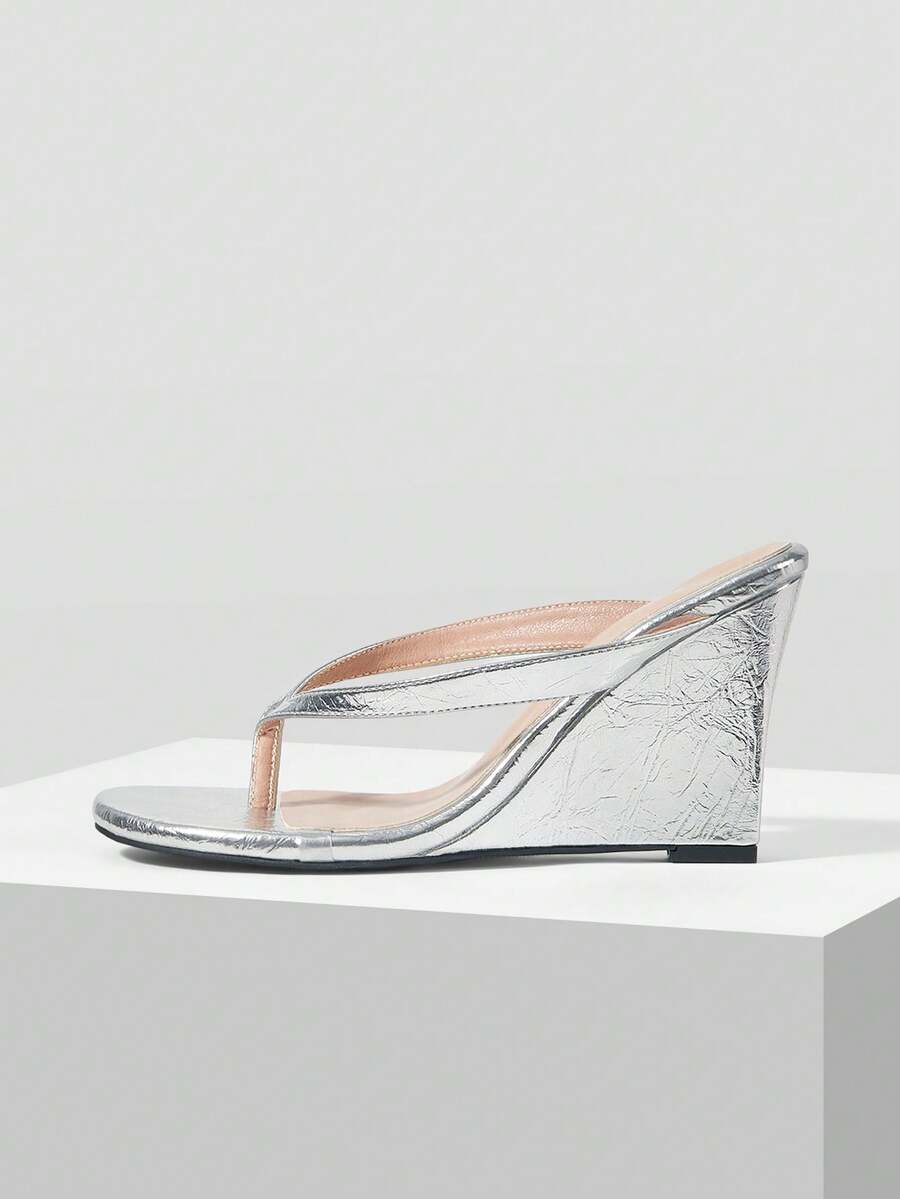 Mnmlis Women's Fashionable And Comfortable Versatile Platform Wedge Sandals Summer Shoes - Silver - View 1