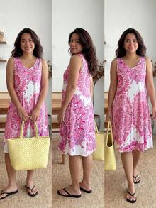 Enliva Jennifer_samantha_style Plus Size Women All-Over Print Sleeveless Dress, For Summer, For Apple Rounded Body Shape - Hot Pink - View 4