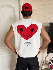 TOKVUE Men's Heart & Letter Print Tank Top - White - View 1
